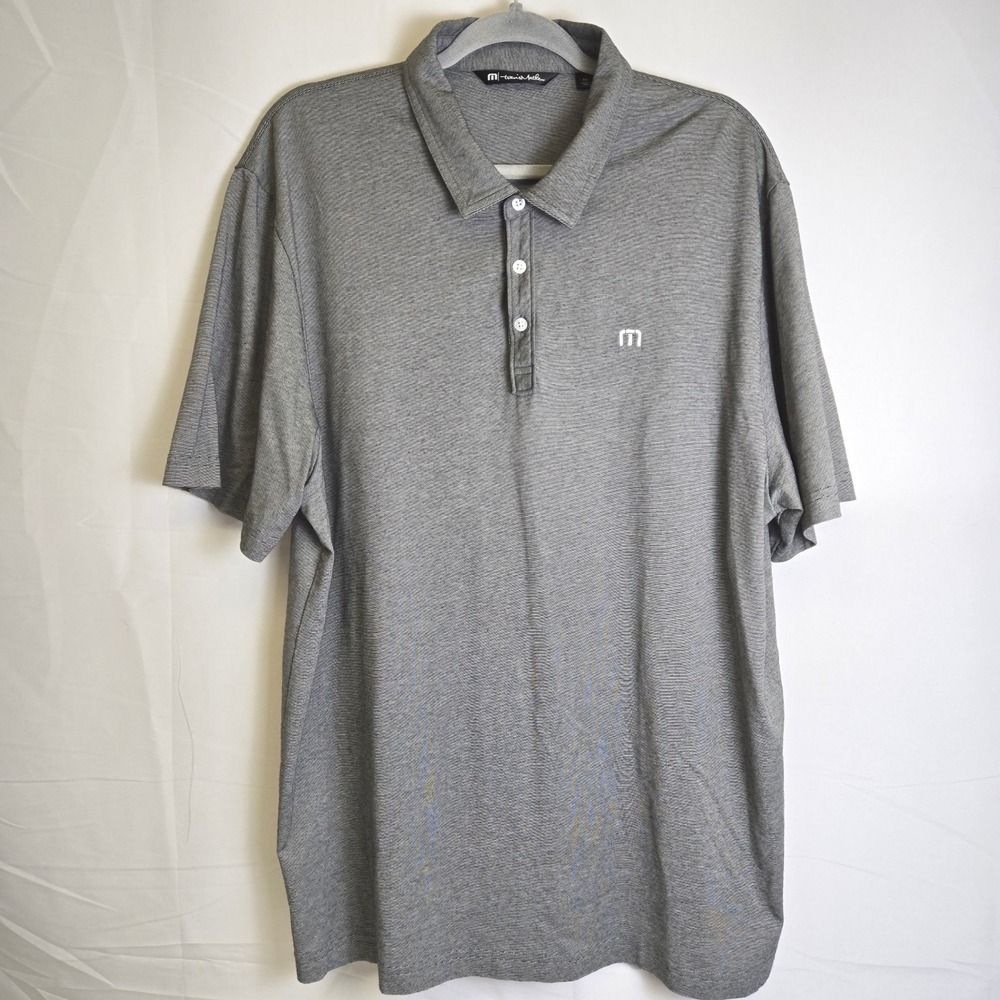 Travis Mathew The Zinna Short Sleeve Golf Polo Black White Pinstripes Preppy XXL